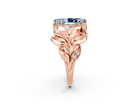 Rose gold Marquise Cut Solitaire Leaf-Inspired Engagement Ring with Prong Setting_2