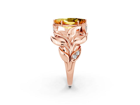 Rose gold Marquise Cut Solitaire Leaf-Inspired Engagement Ring with Prong Setting_2