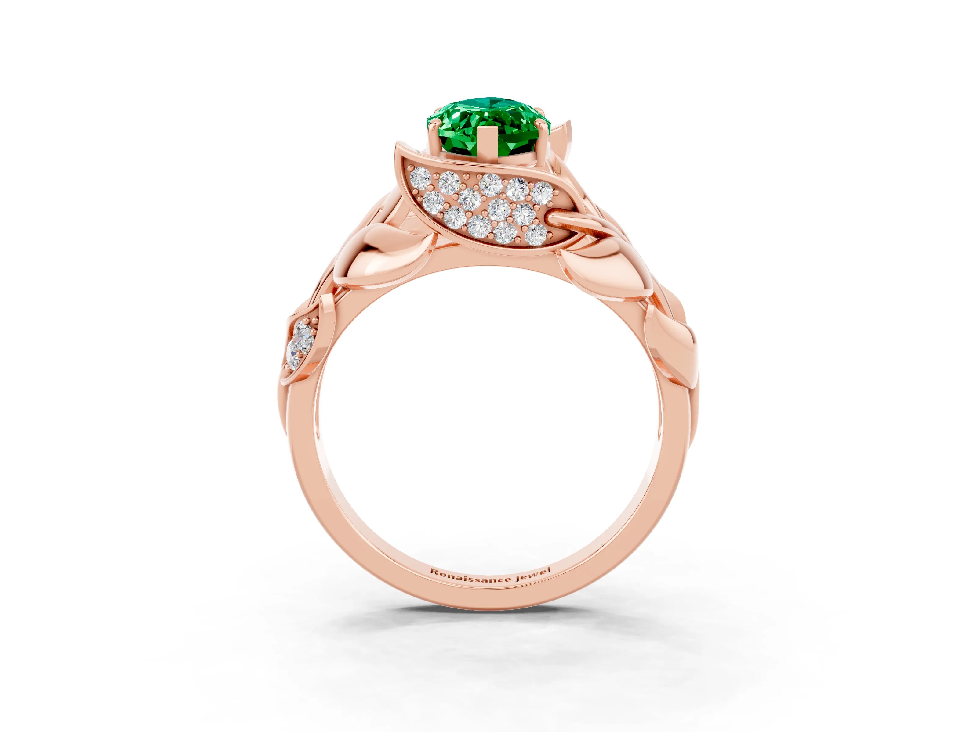 Rose gold Marquise Cut Solitaire Leaf-Inspired Engagement Ring with Prong Setting_3