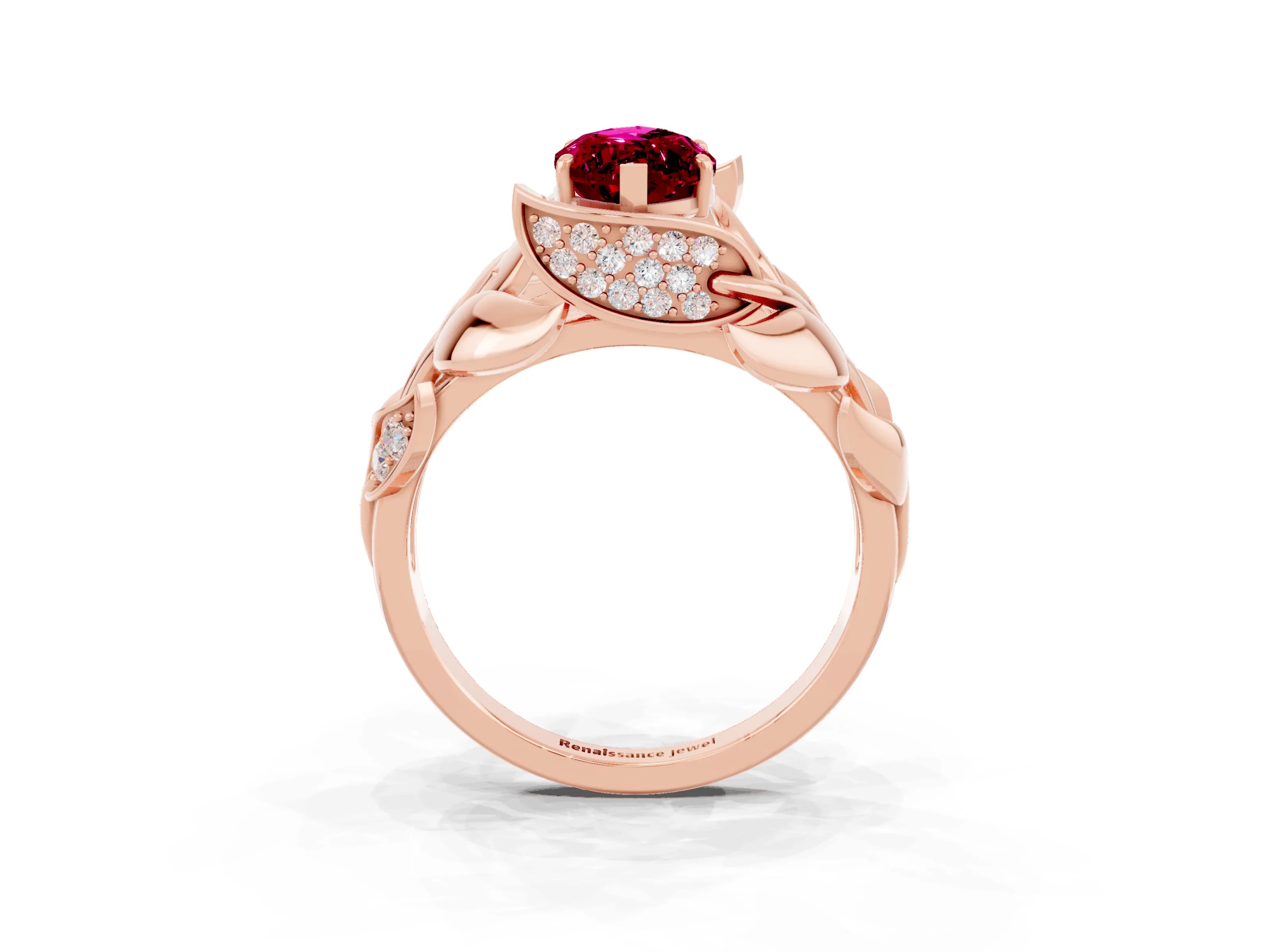 Rose gold Marquise Cut Solitaire Leaf-Inspired Engagement Ring with Prong Setting_3