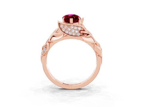 Rose gold Marquise Cut Solitaire Leaf-Inspired Engagement Ring with Prong Setting_3
