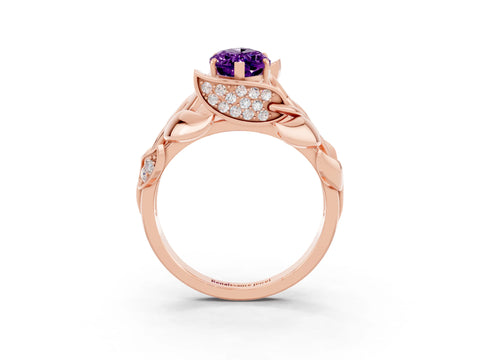 Rose gold Marquise Cut Solitaire Leaf-Inspired Engagement Ring with Prong Setting_3