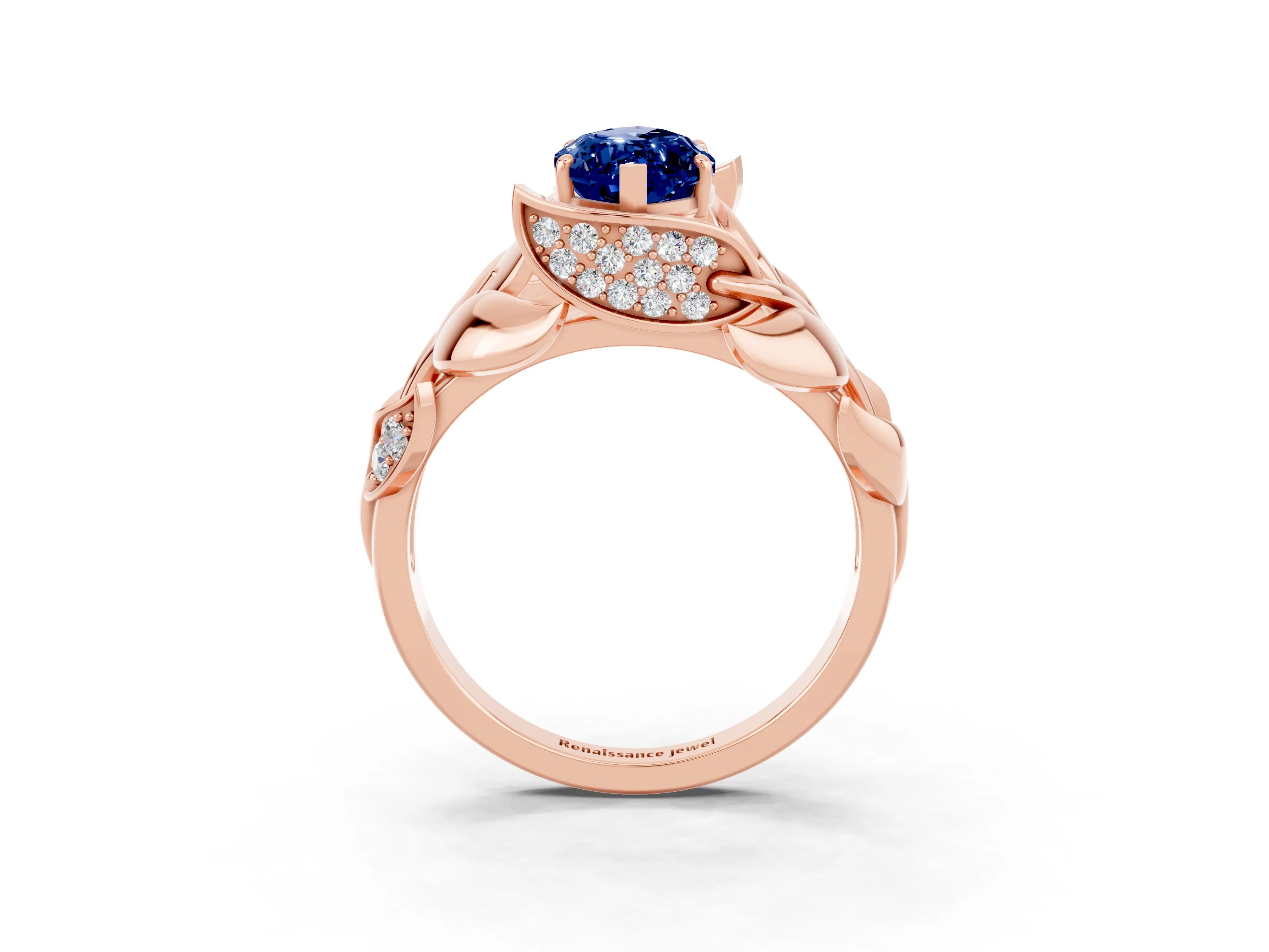 Rose gold Marquise Cut Solitaire Leaf-Inspired Engagement Ring with Prong Setting_3