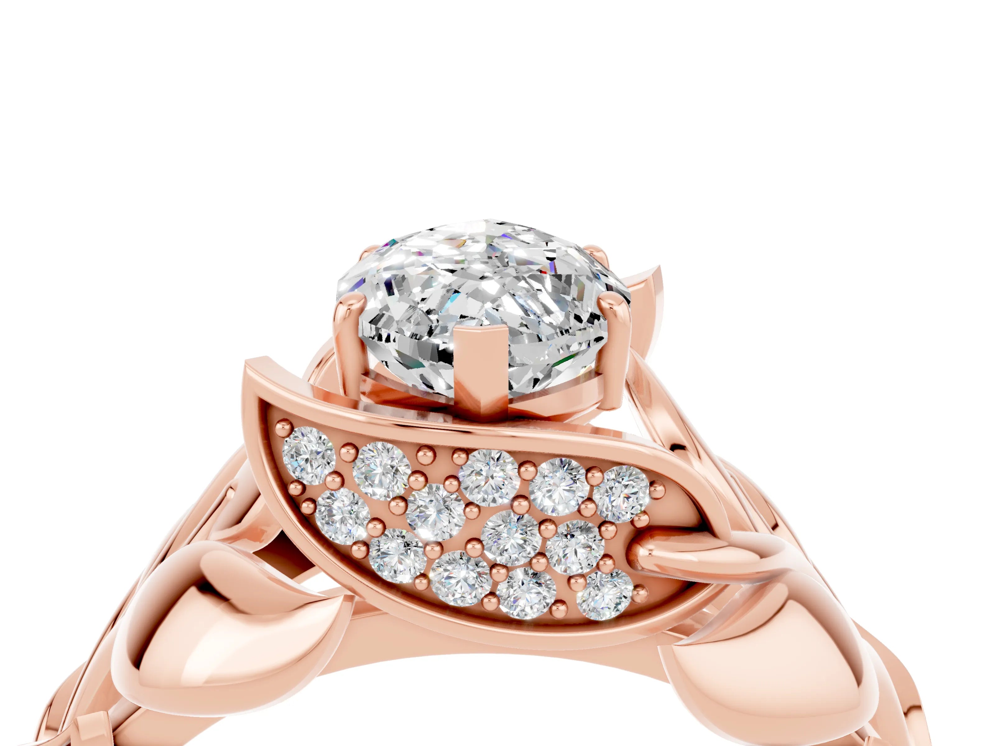 Rose gold Marquise Cut Solitaire Leaf-Inspired Engagement Ring with Prong Setting_4