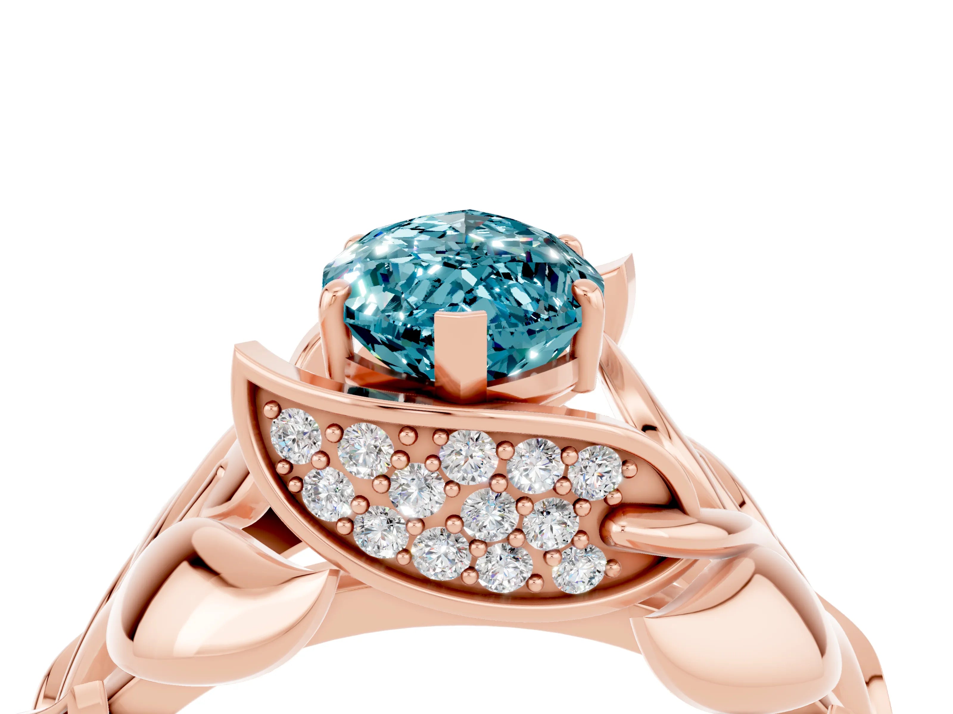 Rose gold Marquise Cut Solitaire Leaf-Inspired Engagement Ring with Prong Setting_4