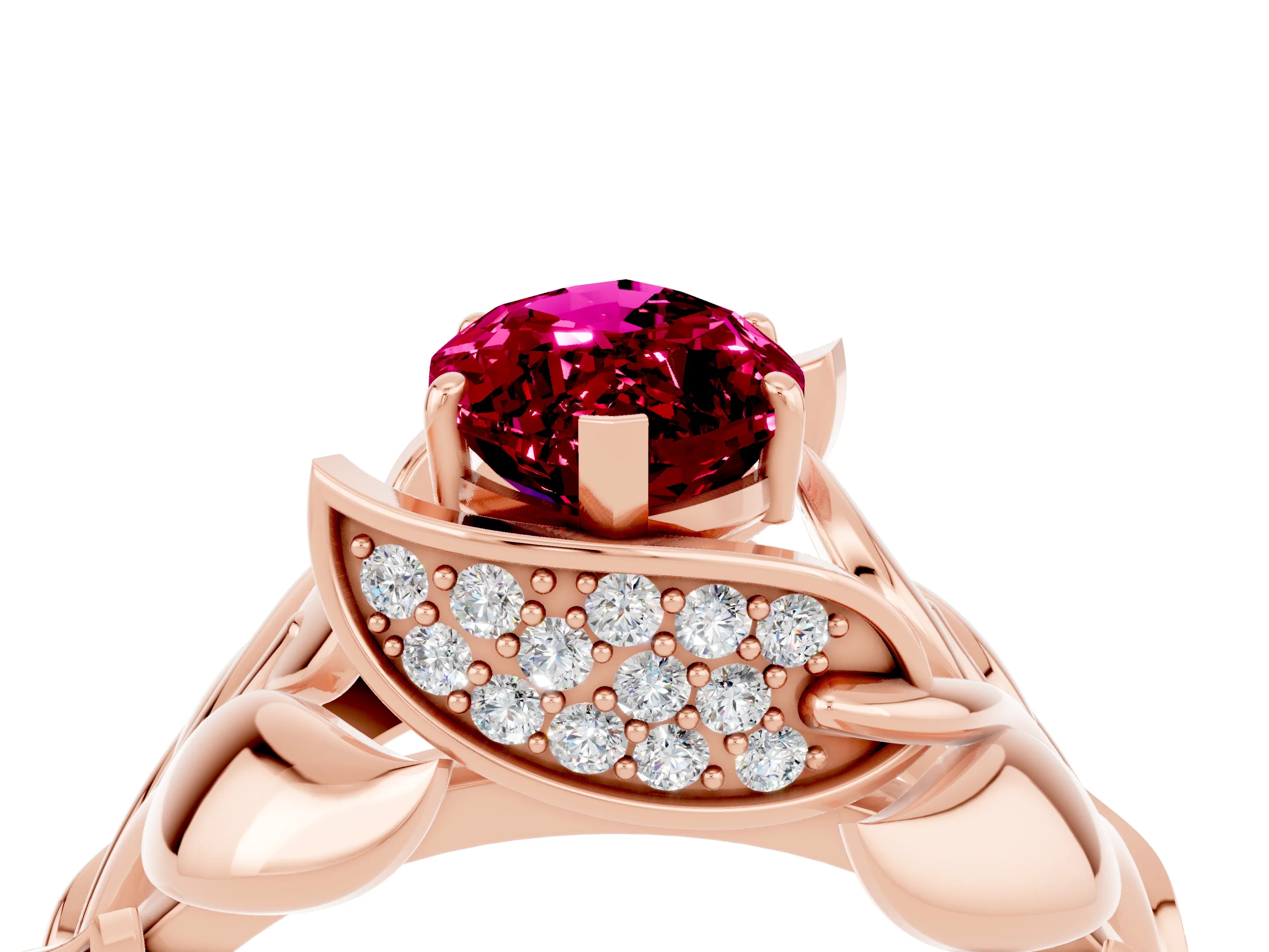 Rose gold Marquise Cut Solitaire Leaf-Inspired Engagement Ring with Prong Setting_4