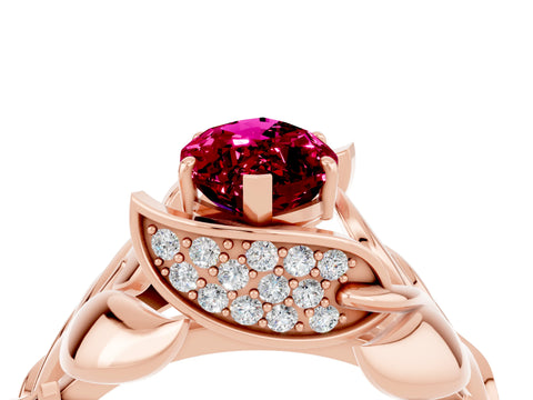 Rose gold Marquise Cut Solitaire Leaf-Inspired Engagement Ring with Prong Setting_4