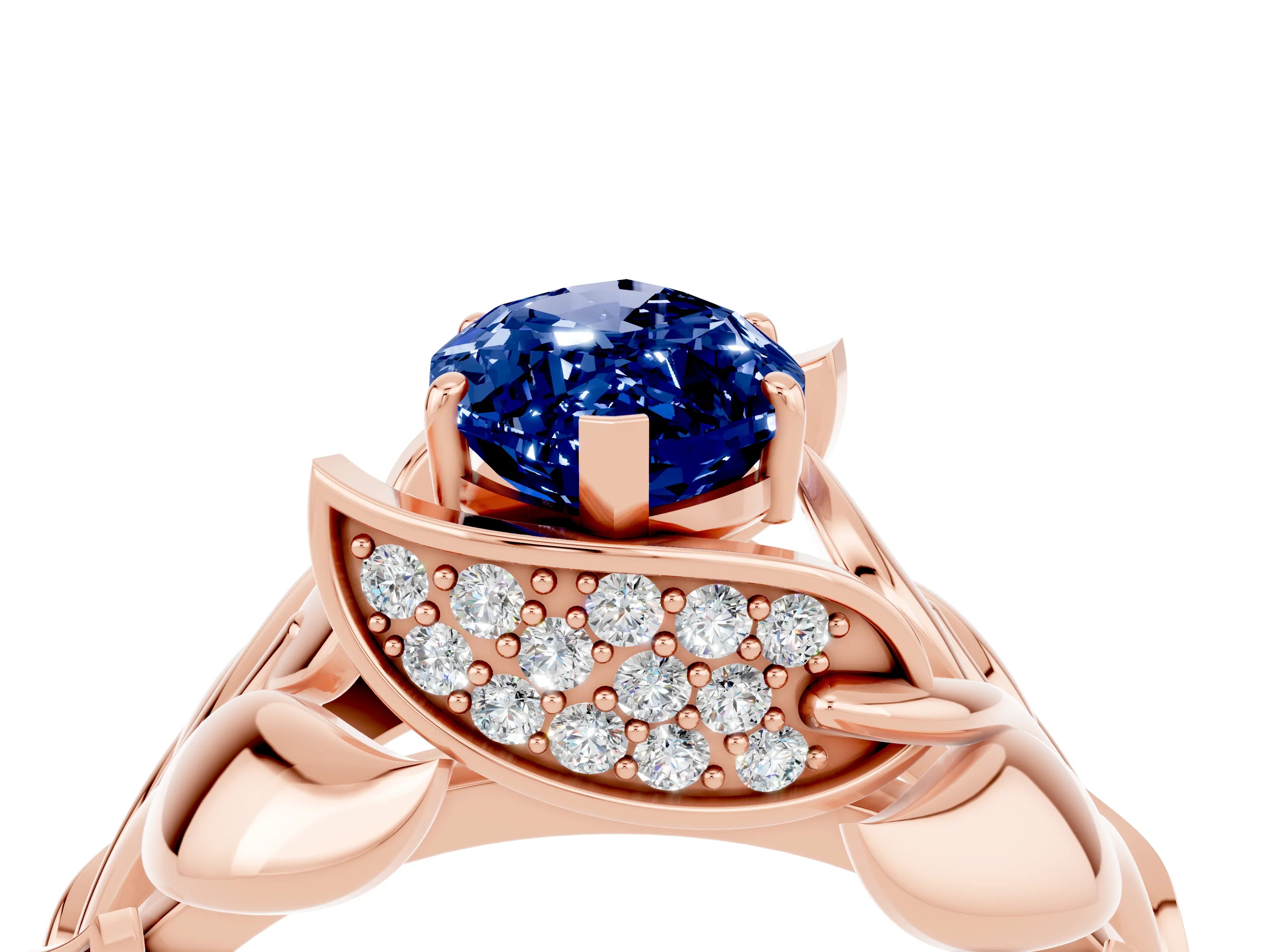 Rose gold Marquise Cut Solitaire Leaf-Inspired Engagement Ring with Prong Setting_4