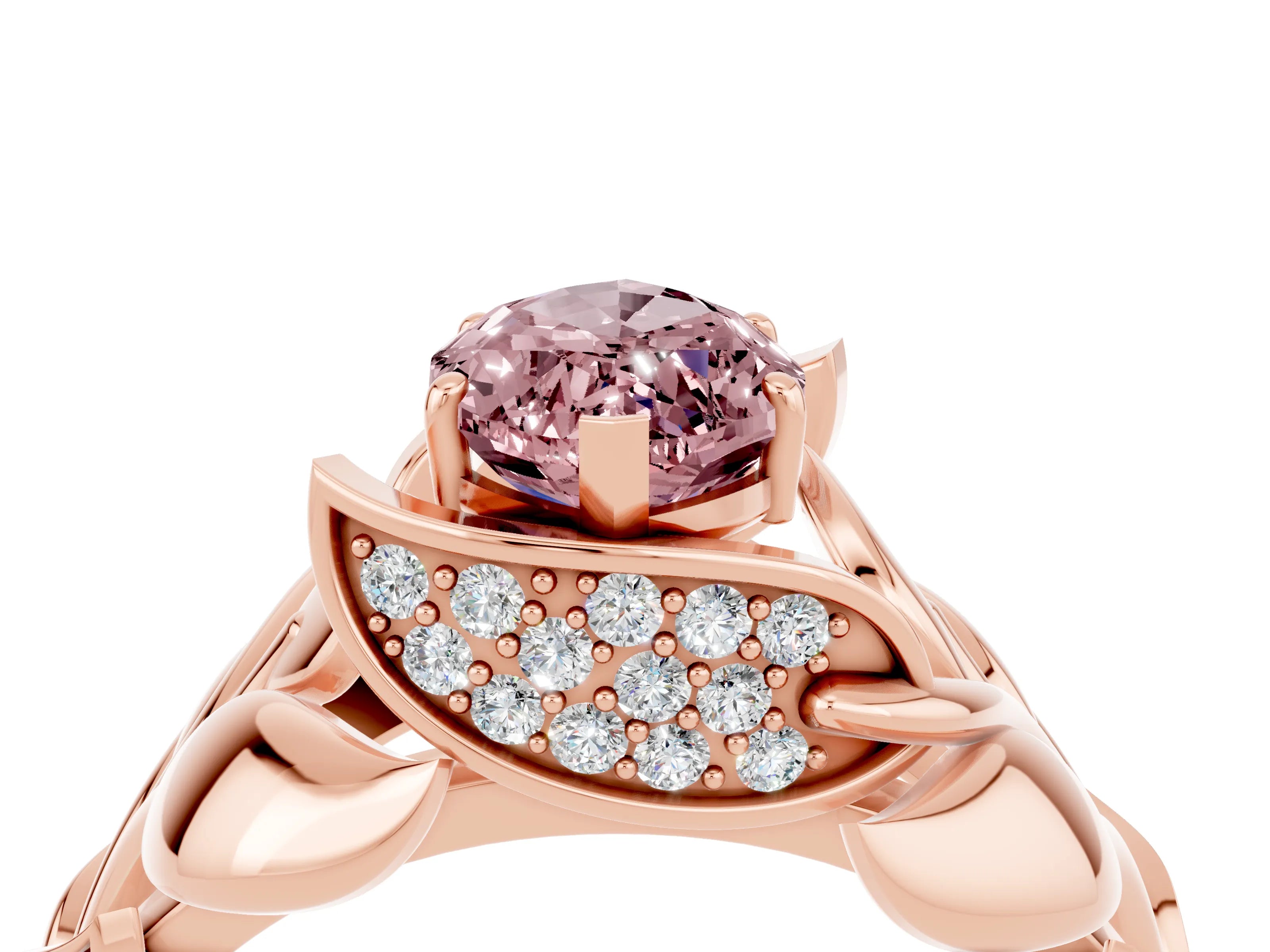 Rose gold Marquise Cut Solitaire Leaf-Inspired Engagement Ring with Prong Setting_4