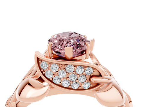 Rose gold Marquise Cut Solitaire Leaf-Inspired Engagement Ring with Prong Setting_4