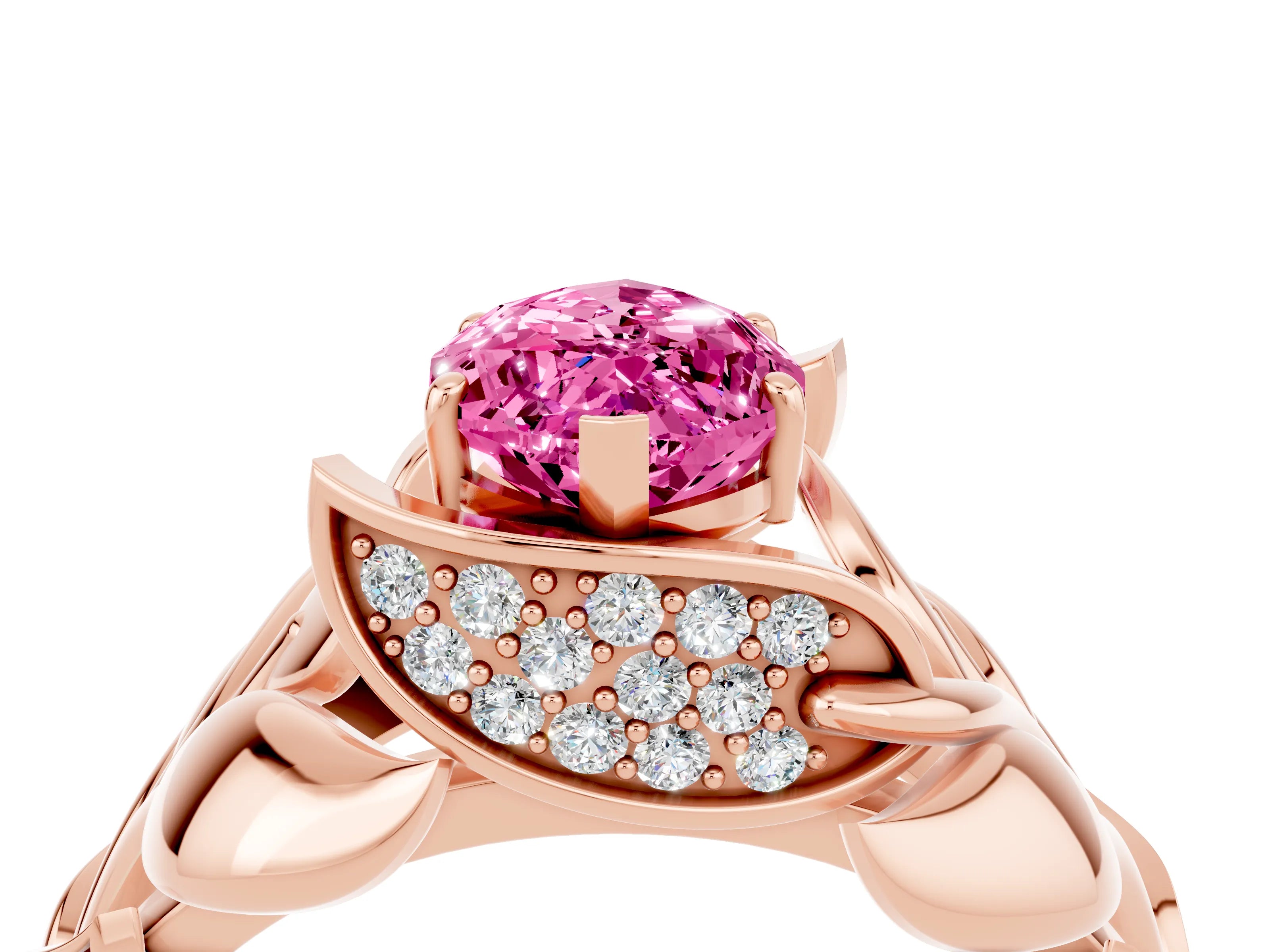 Rose gold Marquise Cut Solitaire Leaf-Inspired Engagement Ring with Prong Setting_4