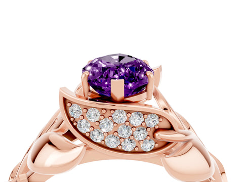 Rose gold Marquise Cut Solitaire Leaf-Inspired Engagement Ring with Prong Setting_4