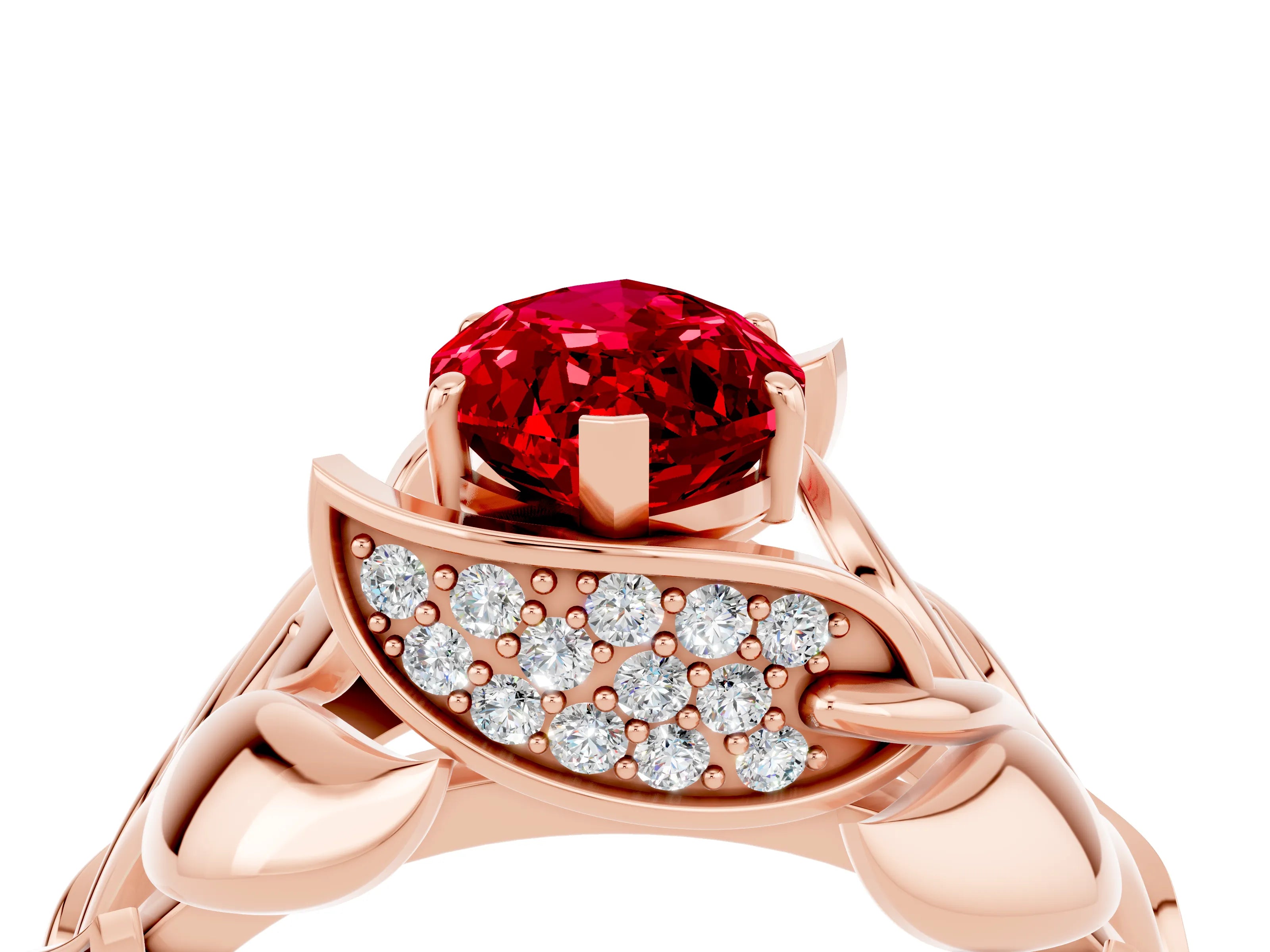 Rose gold Marquise Cut Solitaire Leaf-Inspired Engagement Ring with Prong Setting_4