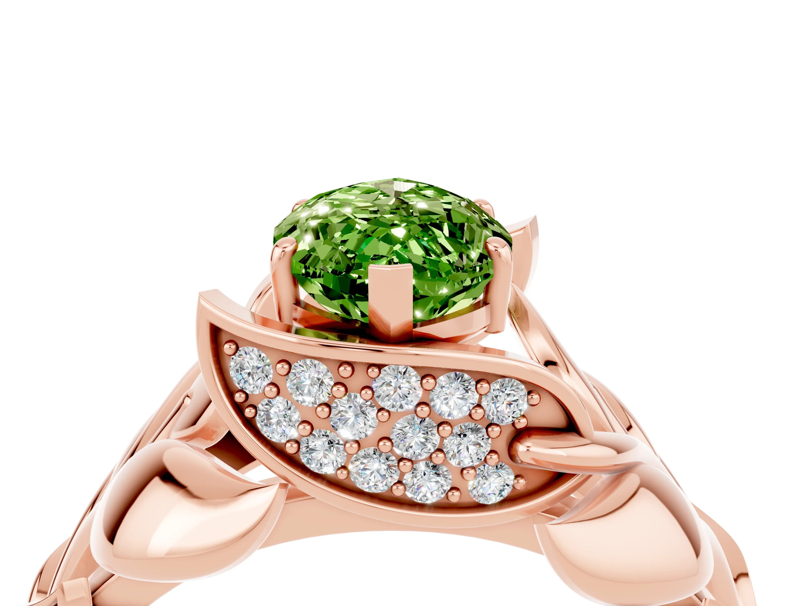 Rose gold Marquise Cut Solitaire Leaf-Inspired Engagement Ring with Prong Setting_4