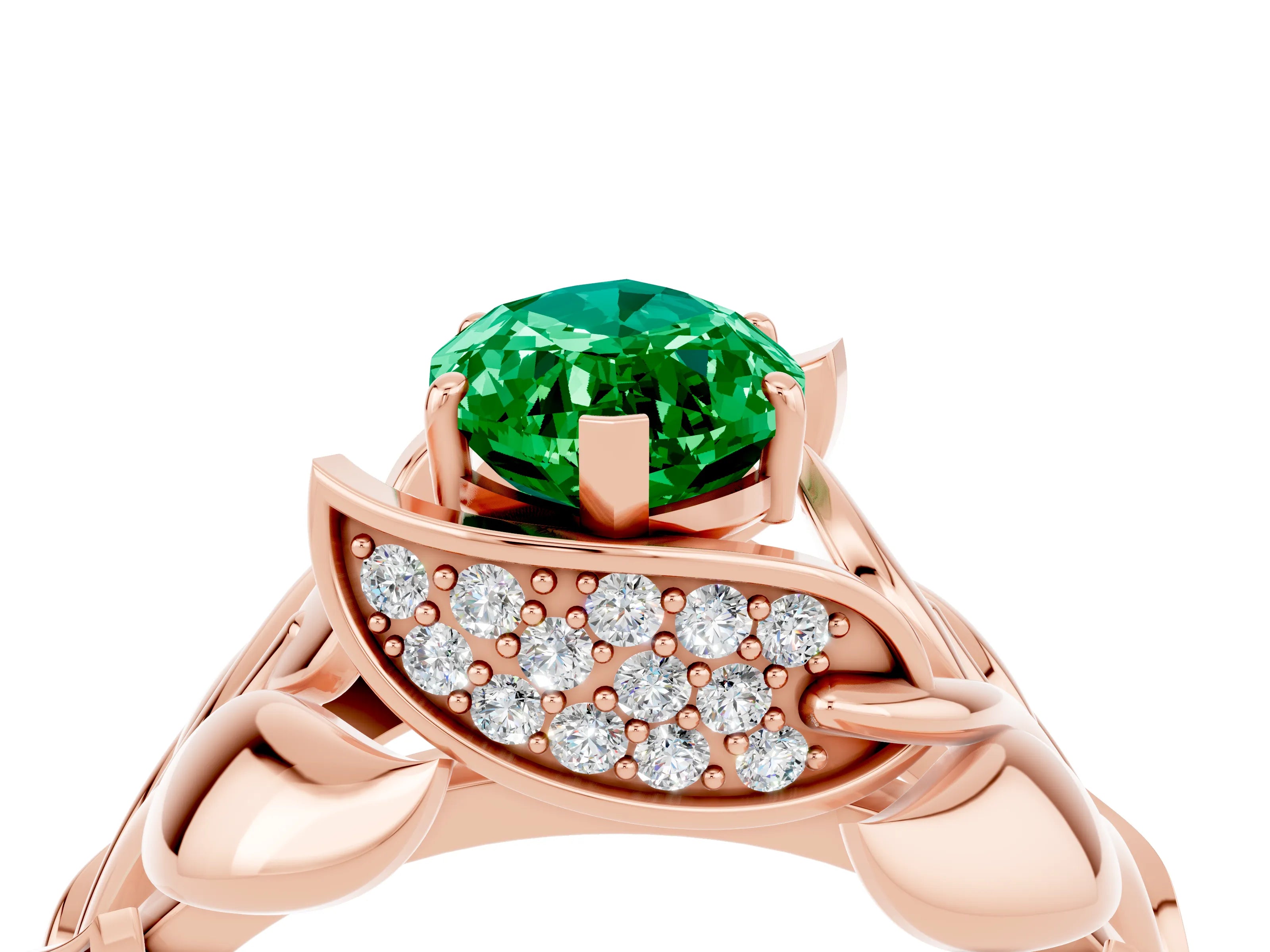 Rose gold Marquise Cut Solitaire Leaf-Inspired Engagement Ring with Prong Setting_4