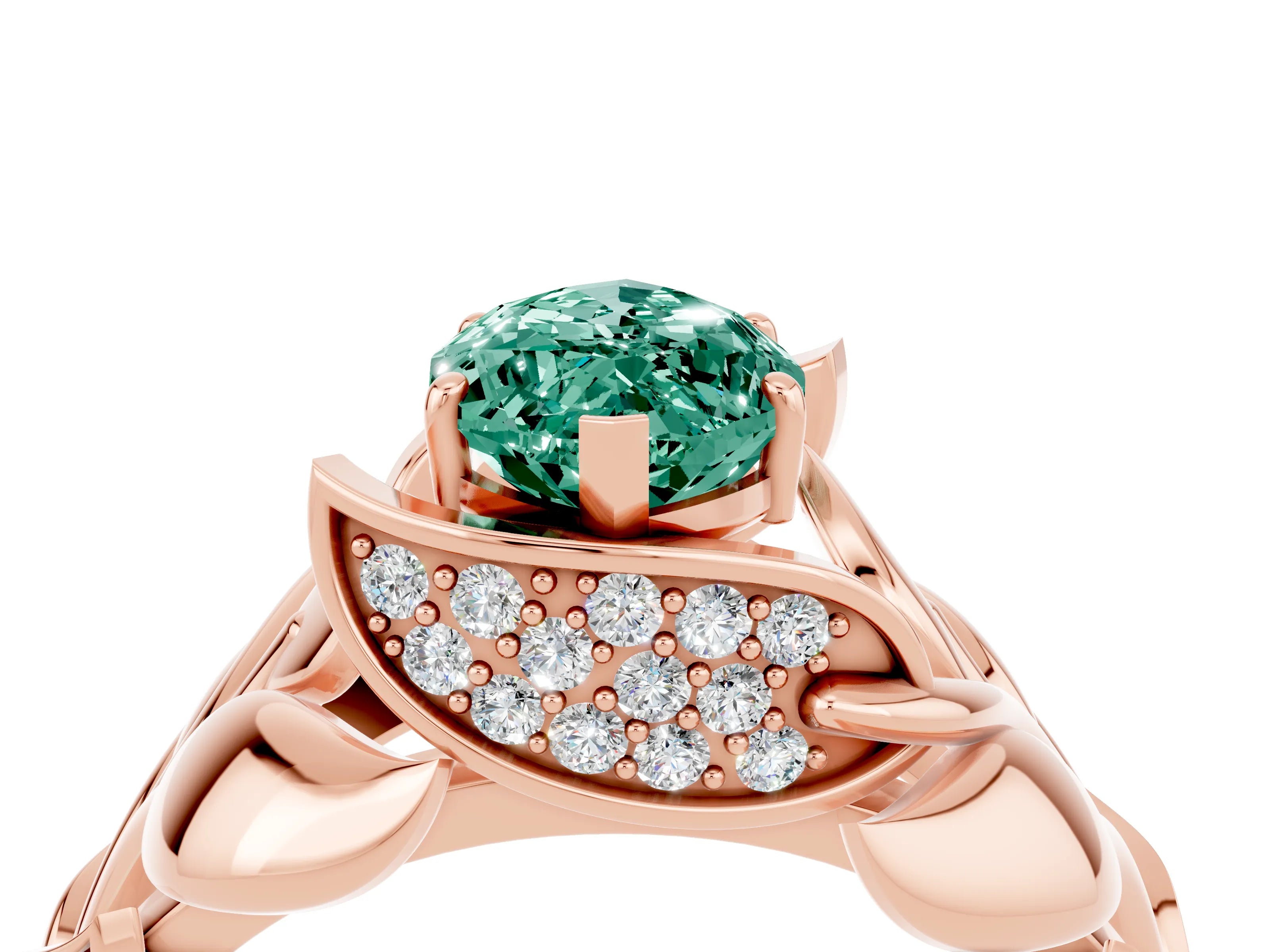 Rose gold Marquise Cut Solitaire Leaf-Inspired Engagement Ring with Prong Setting_4