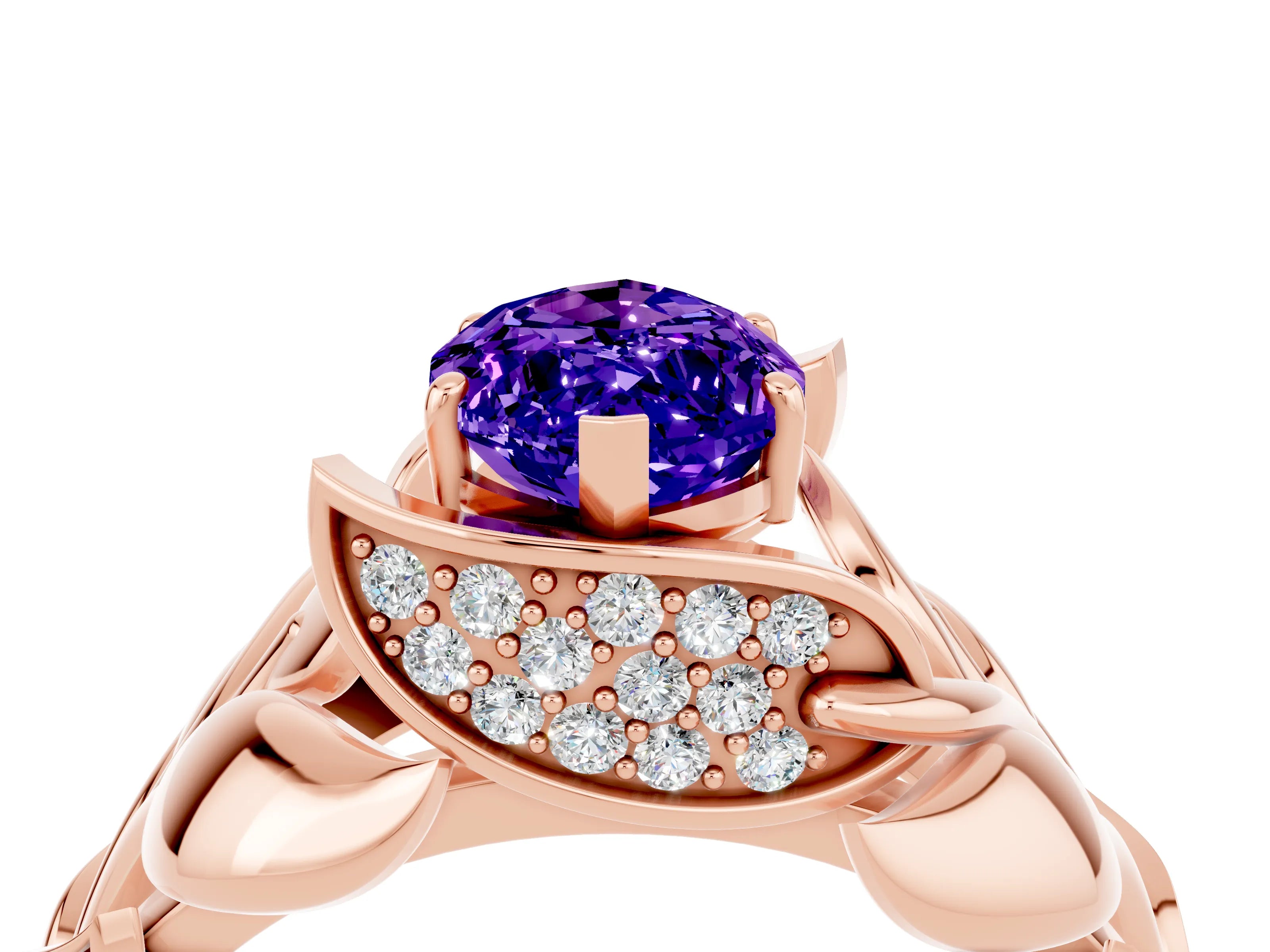 Rose gold Marquise Cut Solitaire Leaf-Inspired Engagement Ring with Prong Setting_4