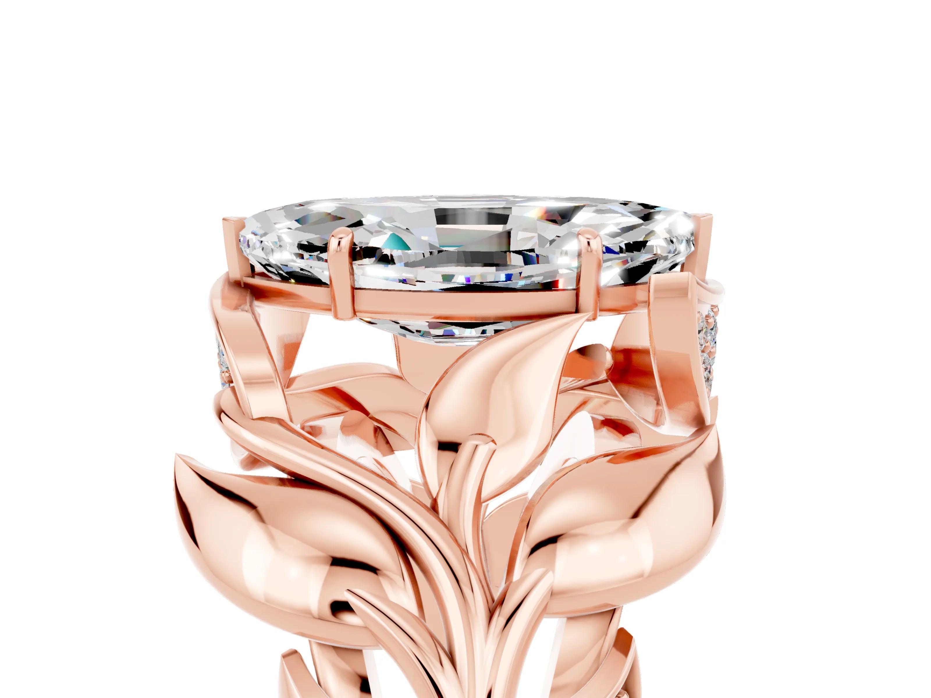 Rose gold Marquise Cut Solitaire Leaf-Inspired Engagement Ring with Prong Setting_5