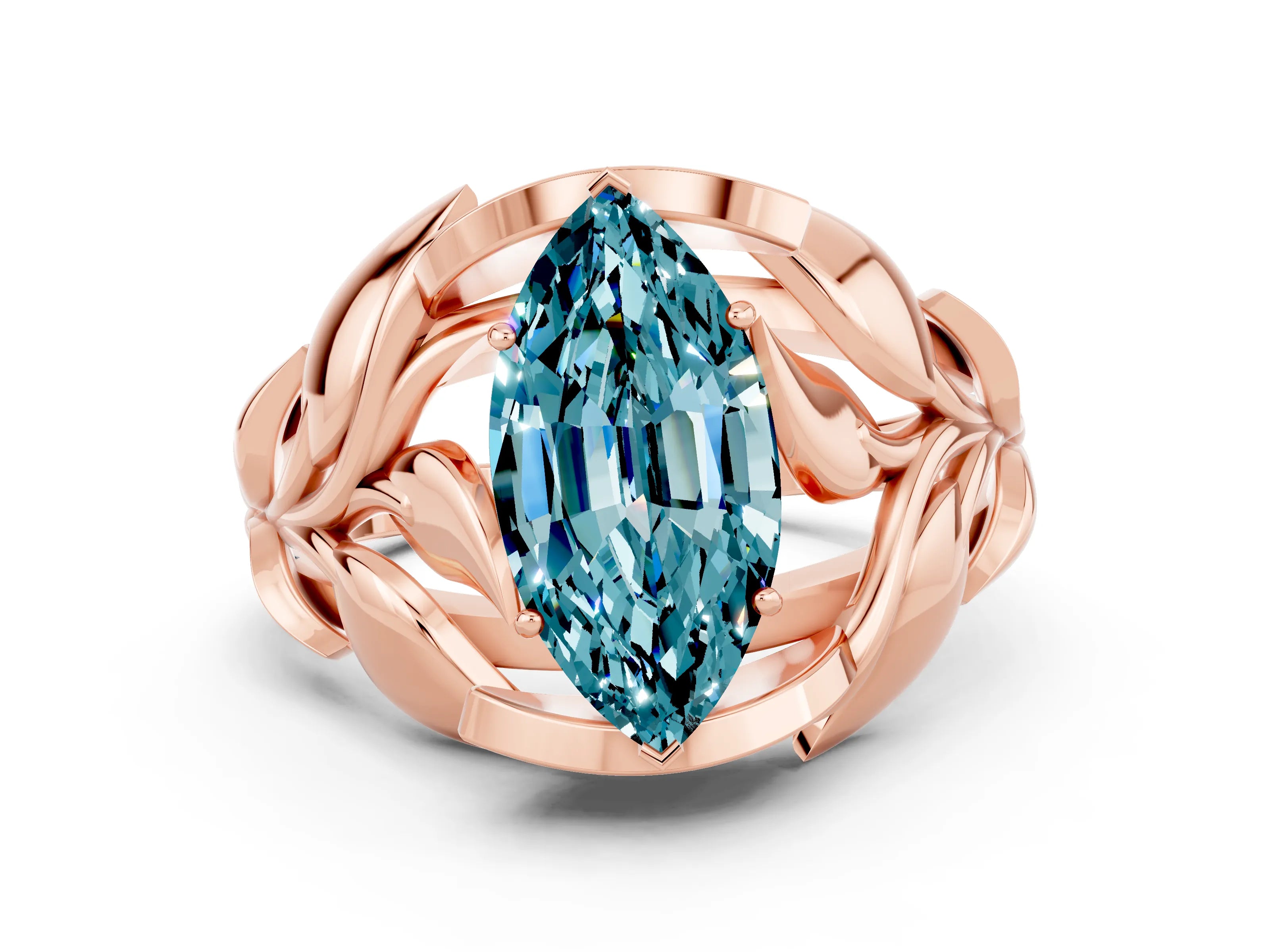 Rose gold Marquise Cut Solitaire Leaf-Inspired Engagement Ring with Prong Setting