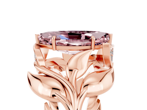 Rose gold Marquise Cut Solitaire Leaf-Inspired Engagement Ring with Prong Setting_5