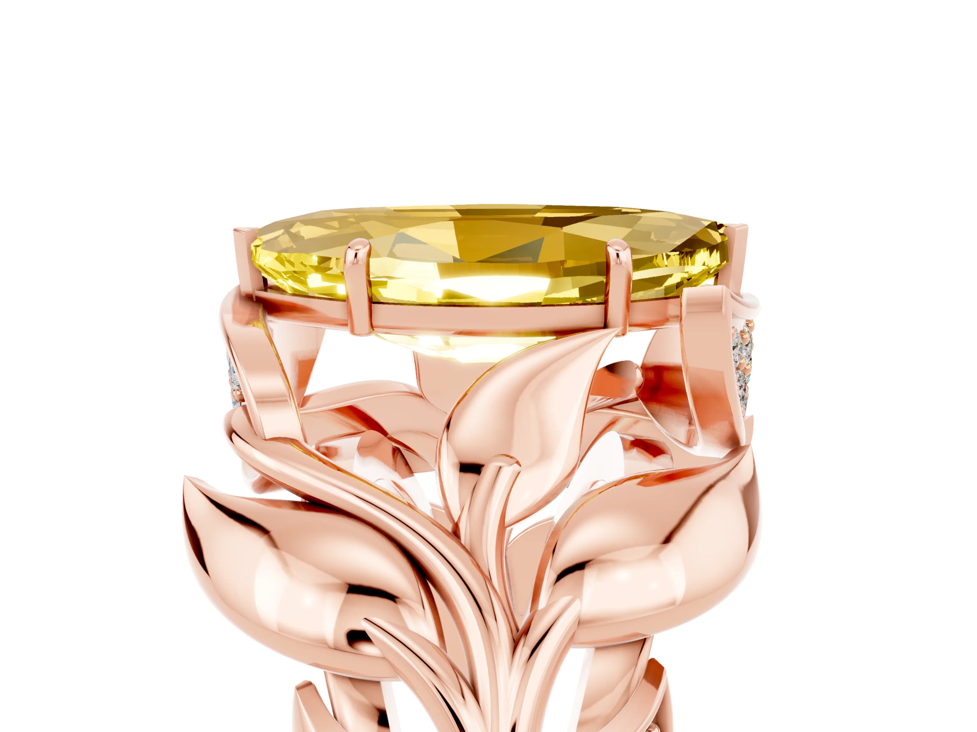 Rose gold Marquise Cut Solitaire Leaf-Inspired Engagement Ring with Prong Setting_5