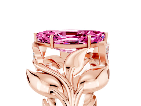 Rose gold Marquise Cut Solitaire Leaf-Inspired Engagement Ring with Prong Setting_5