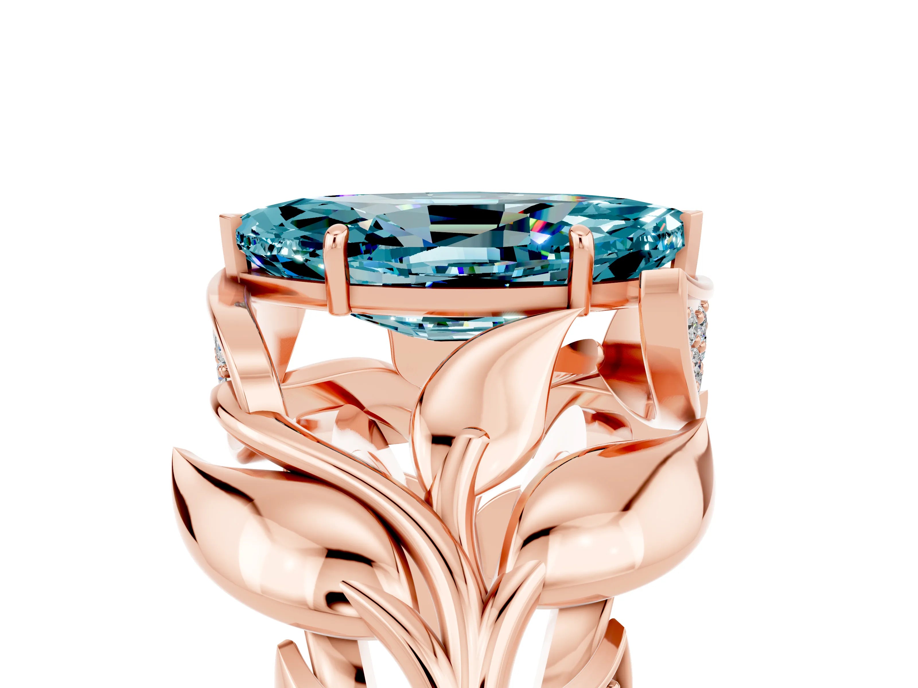 Rose gold Marquise Cut Solitaire Leaf-Inspired Engagement Ring with Prong Setting_5