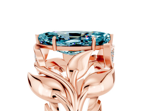 Rose gold Marquise Cut Solitaire Leaf-Inspired Engagement Ring with Prong Setting_5