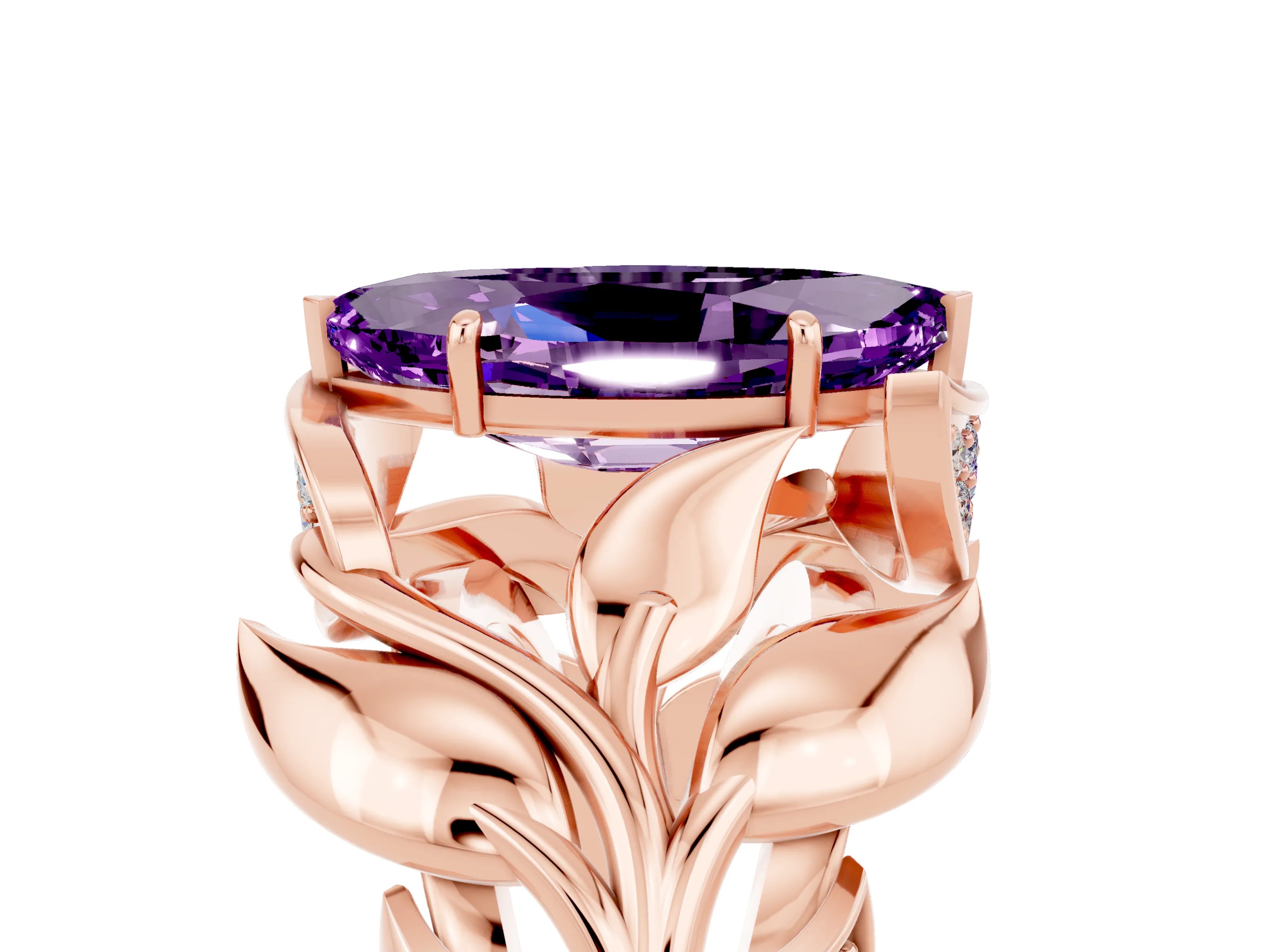 Rose gold Marquise Cut Solitaire Leaf-Inspired Engagement Ring with Prong Setting_5