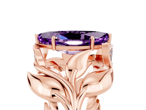 Rose gold Marquise Cut Solitaire Leaf-Inspired Engagement Ring with Prong Setting_5