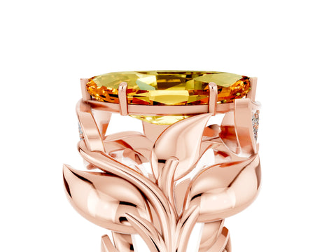 Rose gold Marquise Cut Solitaire Leaf-Inspired Engagement Ring with Prong Setting_5
