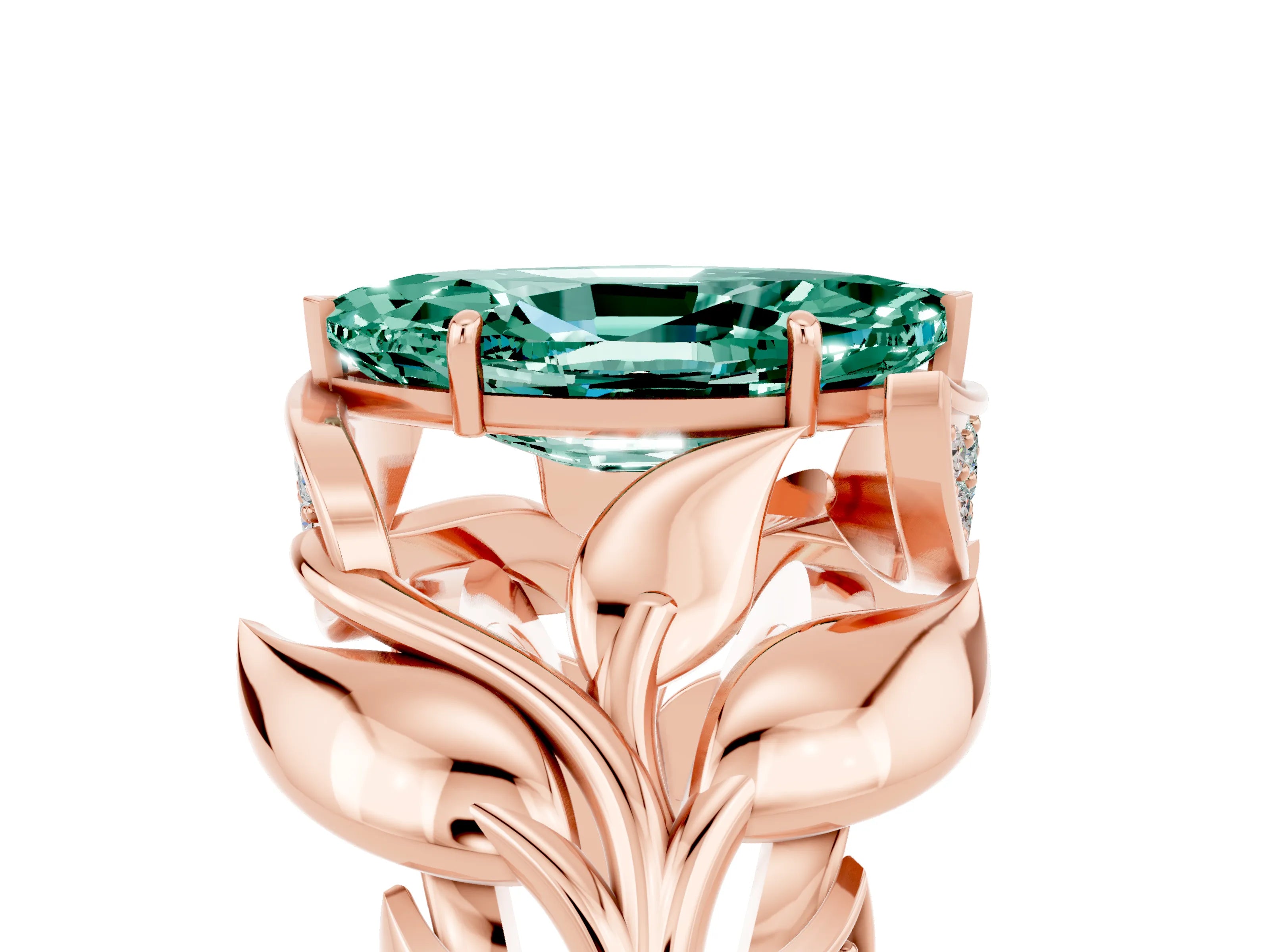 Rose gold Marquise Cut Solitaire Leaf-Inspired Engagement Ring with Prong Setting_5