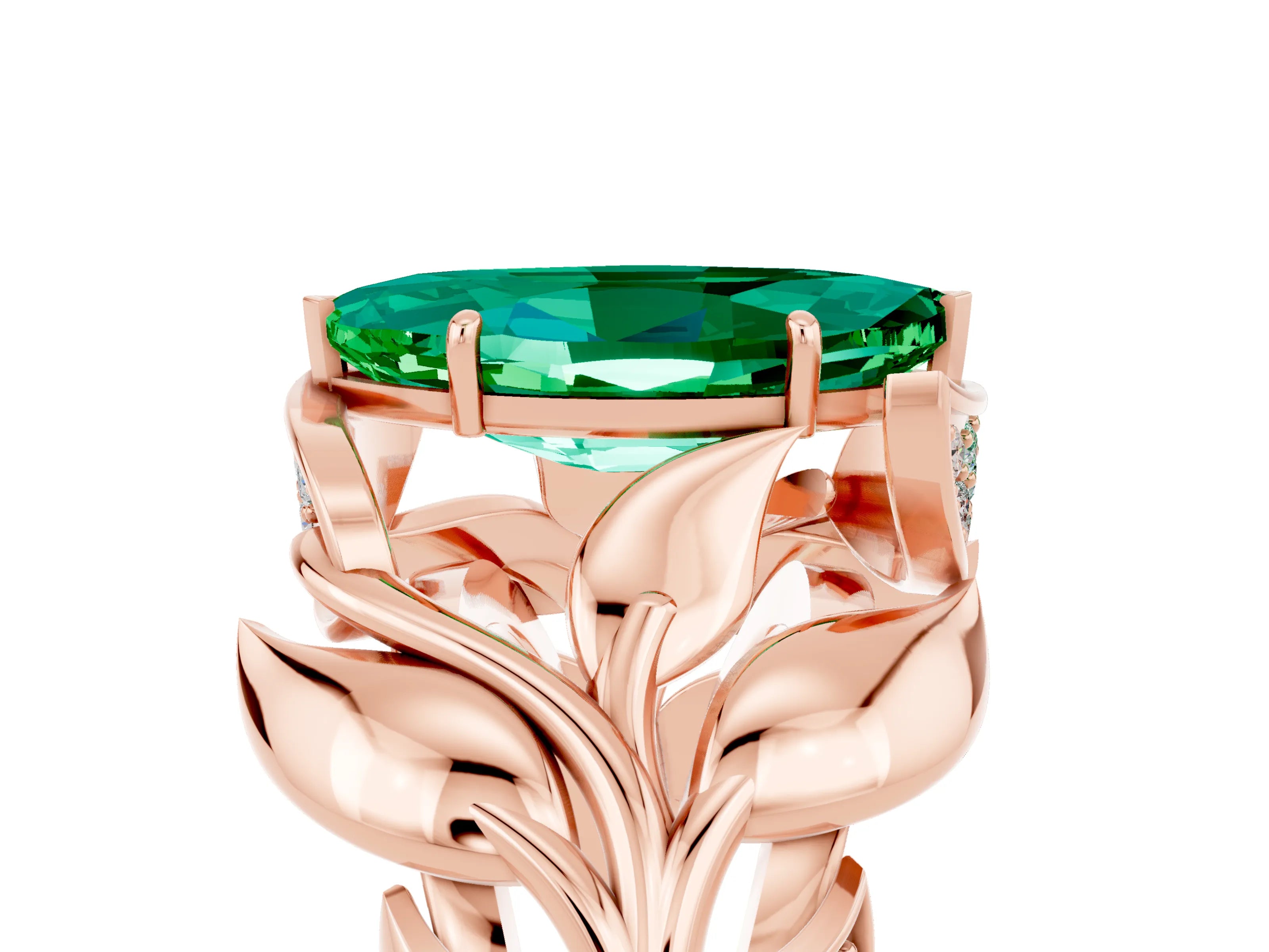 Rose gold Marquise Cut Solitaire Leaf-Inspired Engagement Ring with Prong Setting_5