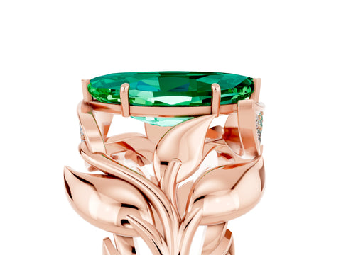 Rose gold Marquise Cut Solitaire Leaf-Inspired Engagement Ring with Prong Setting_5