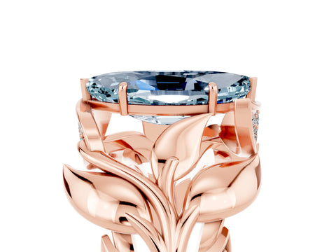Rose gold Marquise Cut Solitaire Leaf-Inspired Engagement Ring with Prong Setting_5