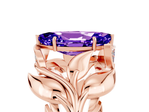 Rose gold Marquise Cut Solitaire Leaf-Inspired Engagement Ring with Prong Setting_5
