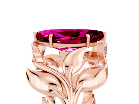 Rose gold Marquise Cut Solitaire Leaf-Inspired Engagement Ring with Prong Setting_5
