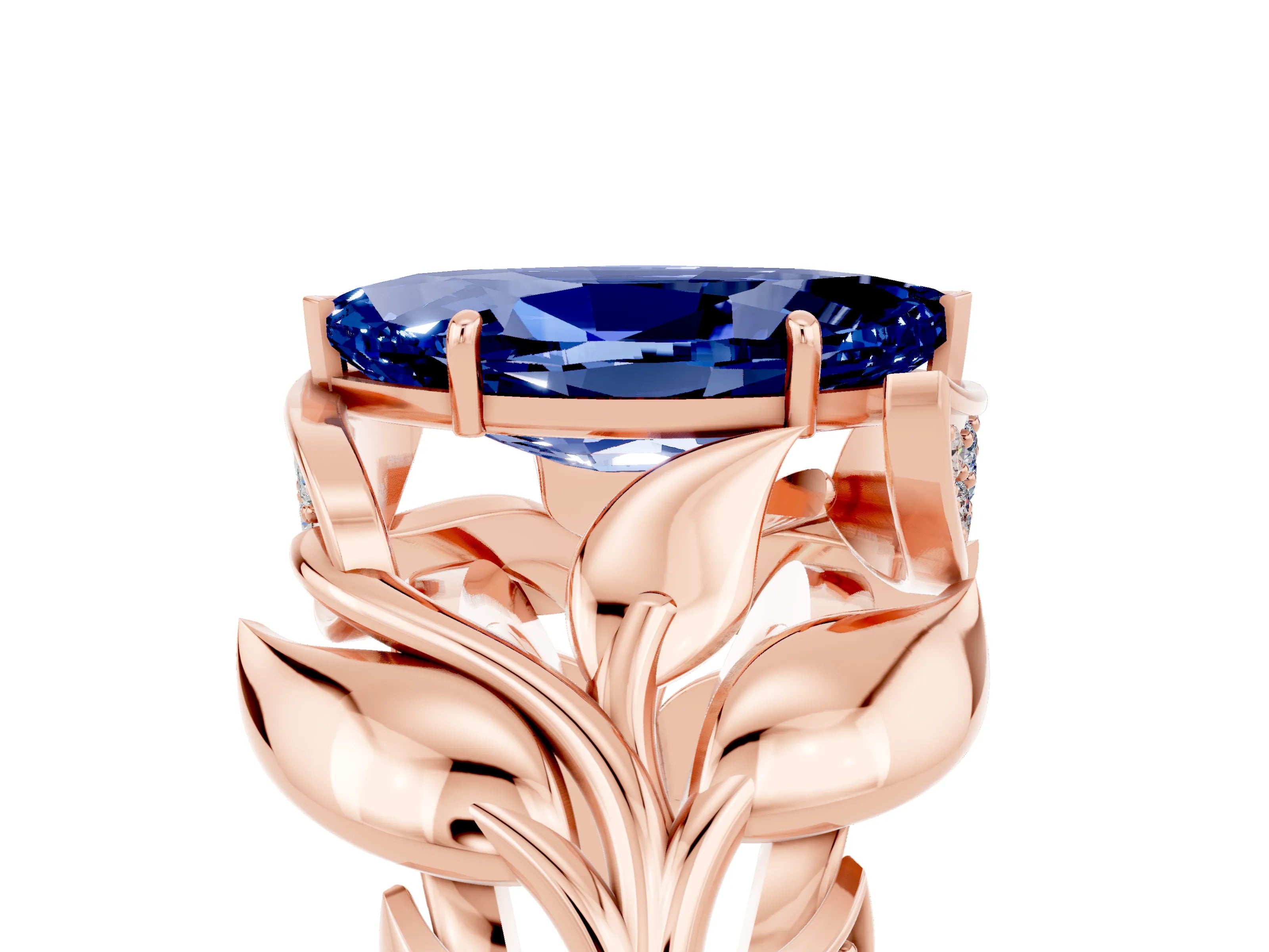 Rose gold Marquise Cut Solitaire Leaf-Inspired Engagement Ring with Prong Setting_5
