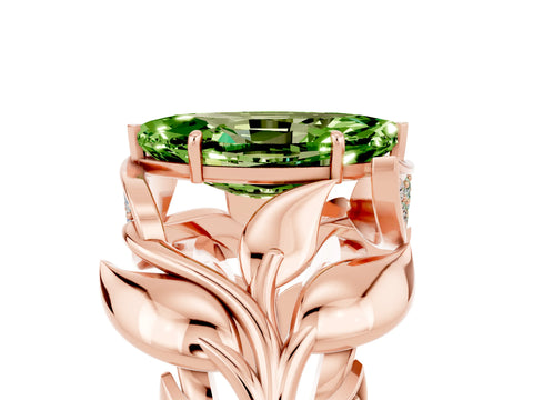 Rose gold Marquise Cut Solitaire Leaf-Inspired Engagement Ring with Prong Setting_5
