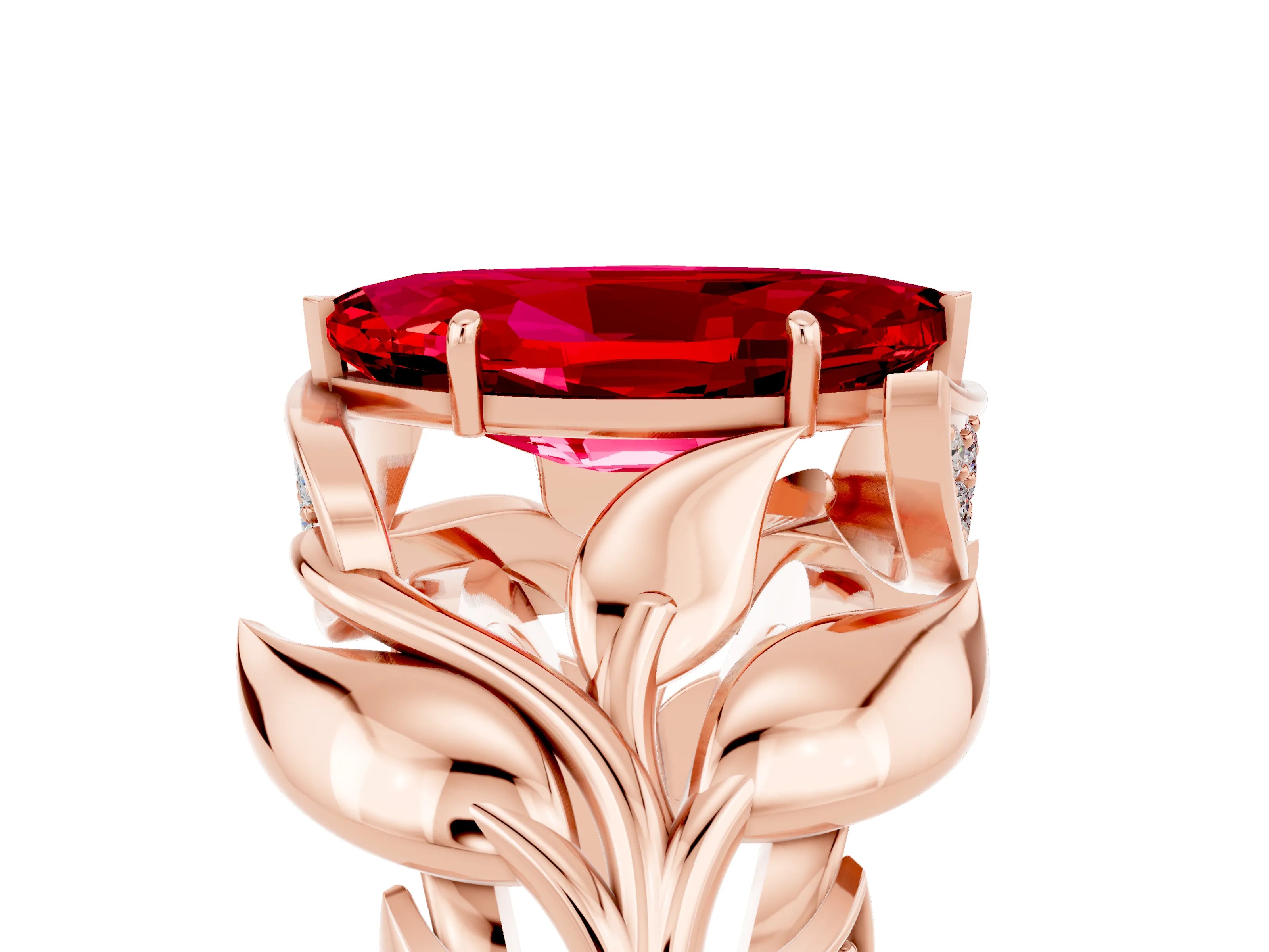 Rose gold Marquise Cut Solitaire Leaf-Inspired Engagement Ring with Prong Setting_5