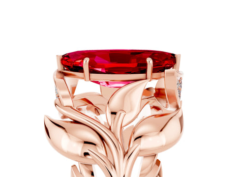 Rose gold Marquise Cut Solitaire Leaf-Inspired Engagement Ring with Prong Setting_5