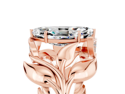 Rose gold Marquise Cut Solitaire Leaf-Inspired Engagement Ring with Prong Setting_5