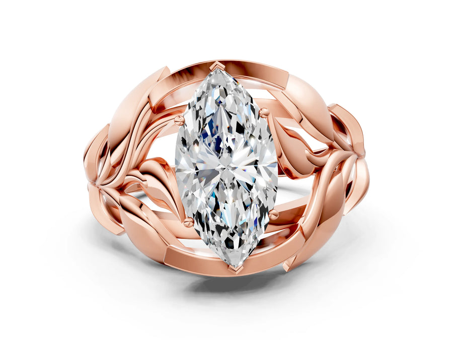Rose gold Marquise Cut Solitaire Leaf-Inspired Engagement Ring with Prong Setting