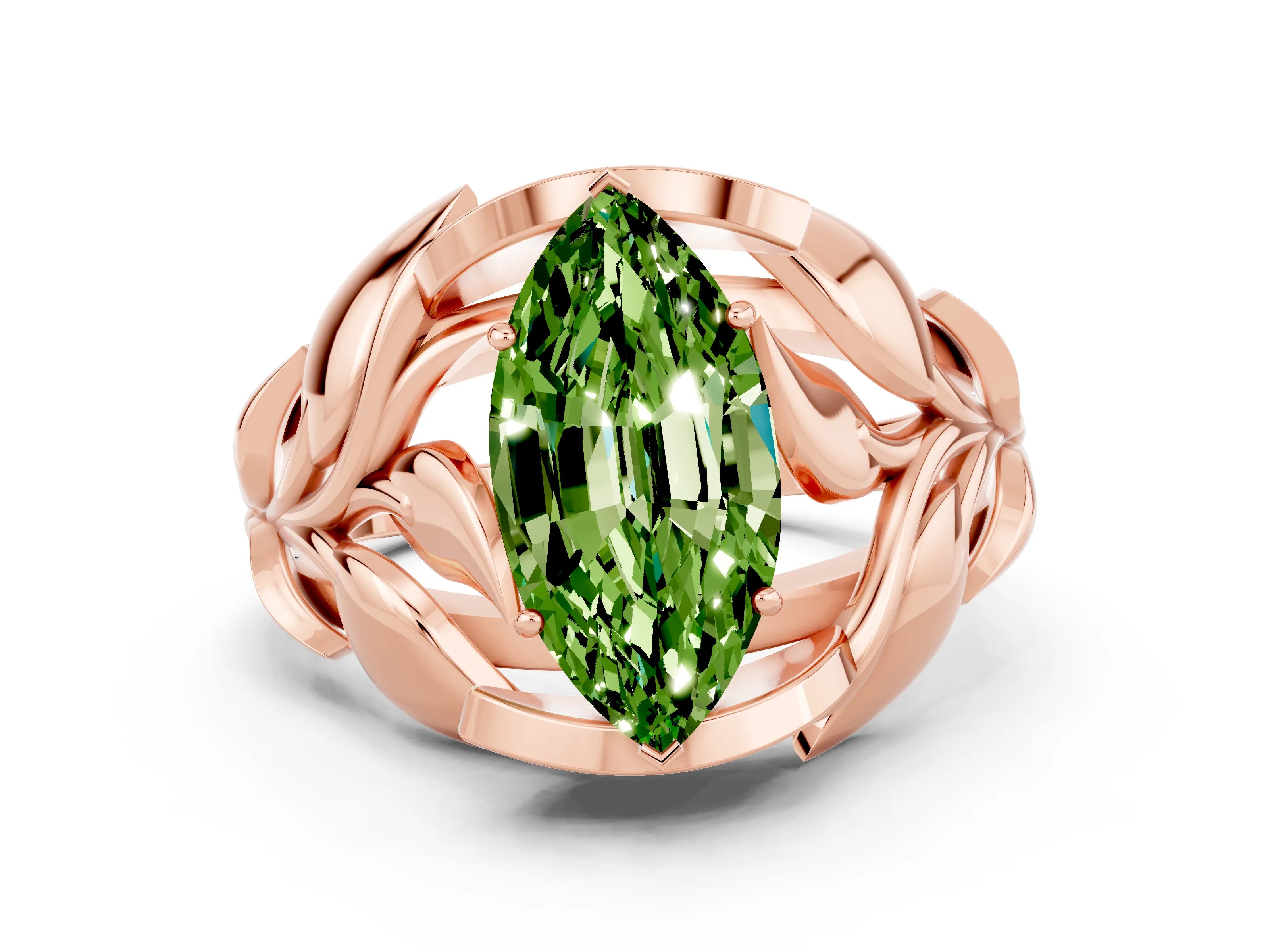 Rose gold Marquise Cut Solitaire Leaf-Inspired Engagement Ring with Prong Setting