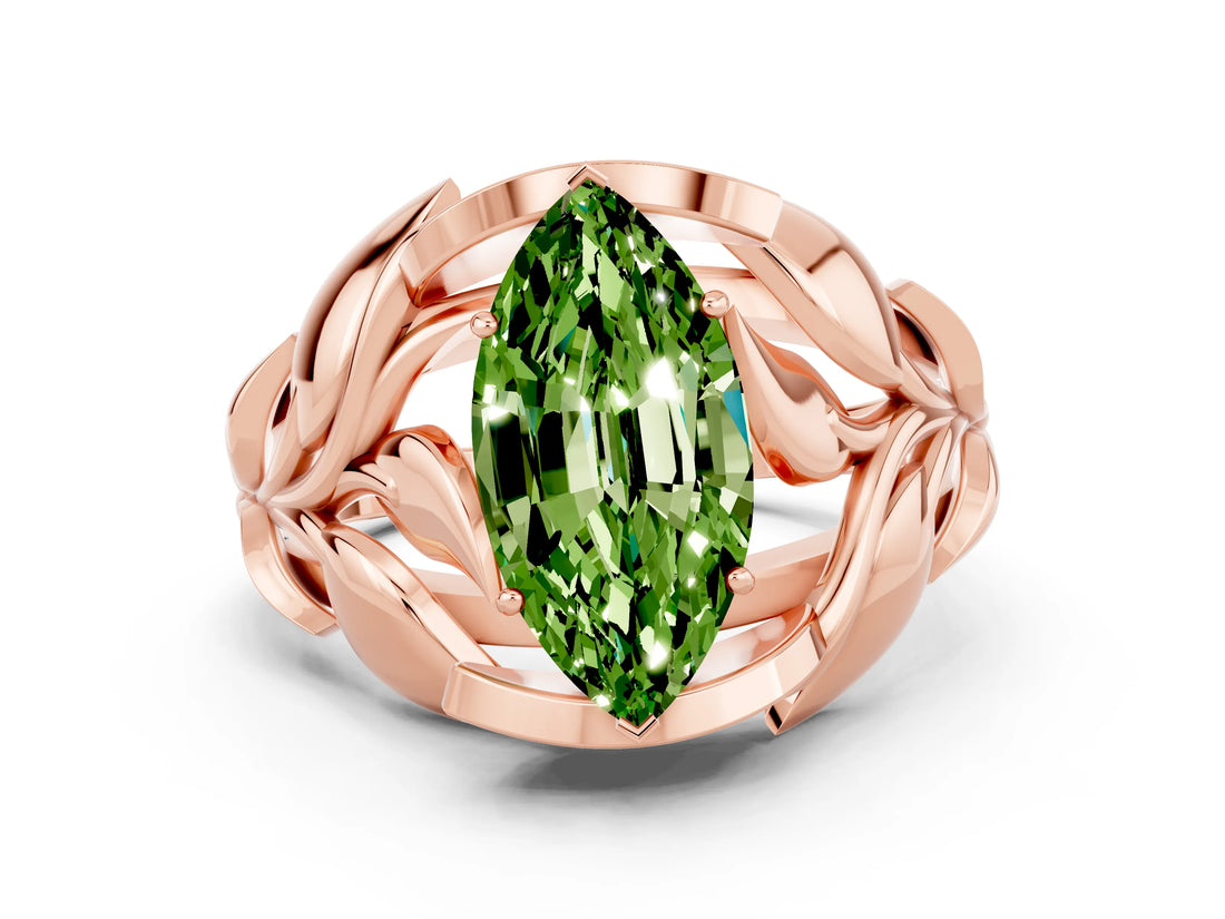Rose gold Marquise Cut Solitaire Leaf-Inspired Engagement Ring with Prong Setting