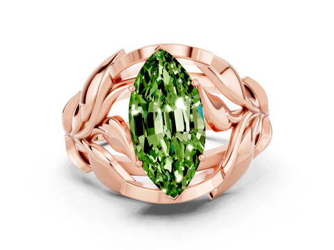 Rose gold Marquise Cut Solitaire Leaf-Inspired Engagement Ring with Prong Setting
