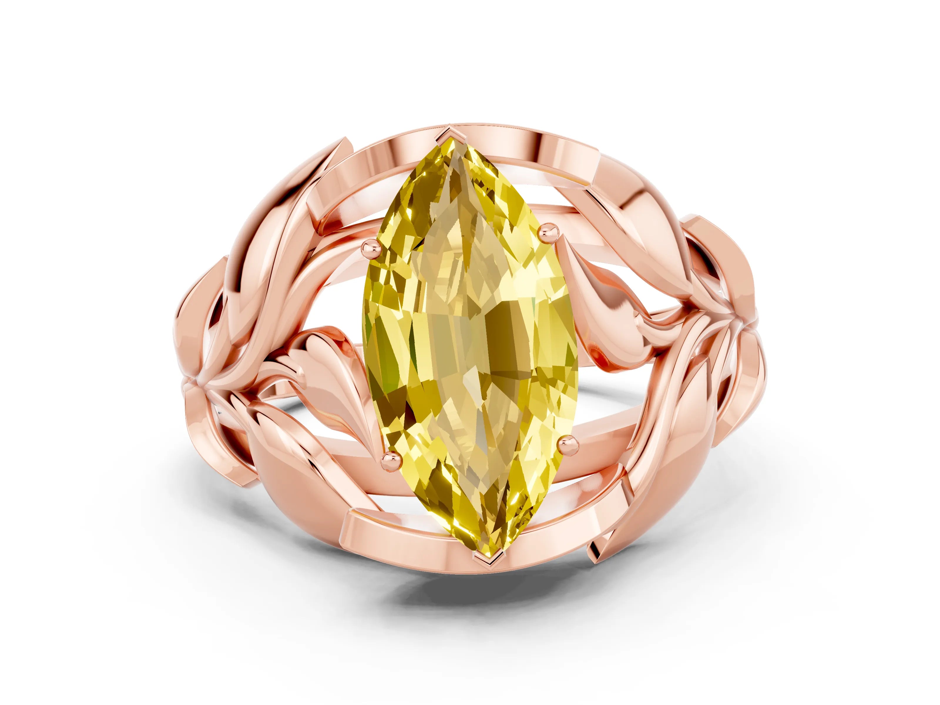 Rose gold Marquise Cut Solitaire Leaf-Inspired Engagement Ring with Prong Setting