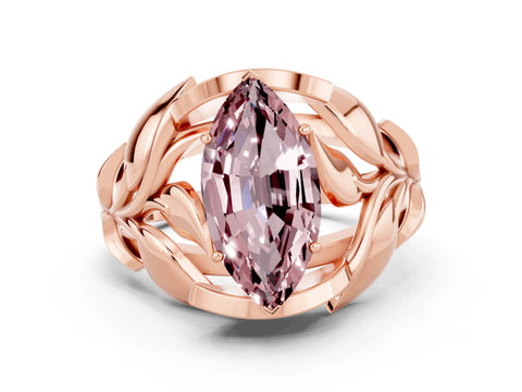 Rose gold Marquise Cut Solitaire Leaf-Inspired Engagement Ring with Prong Setting