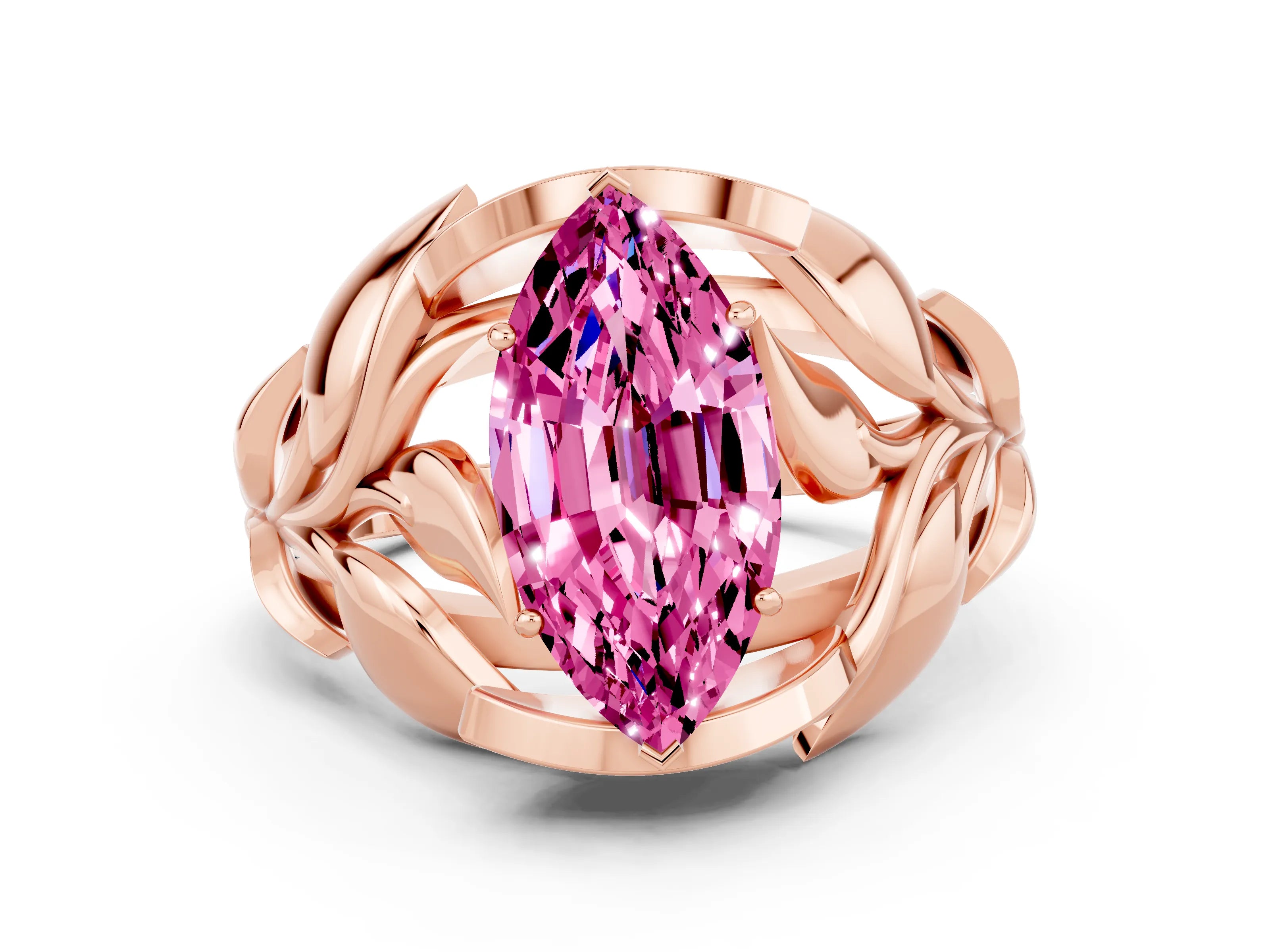 Rose gold Marquise Cut Solitaire Leaf-Inspired Engagement Ring with Prong Setting