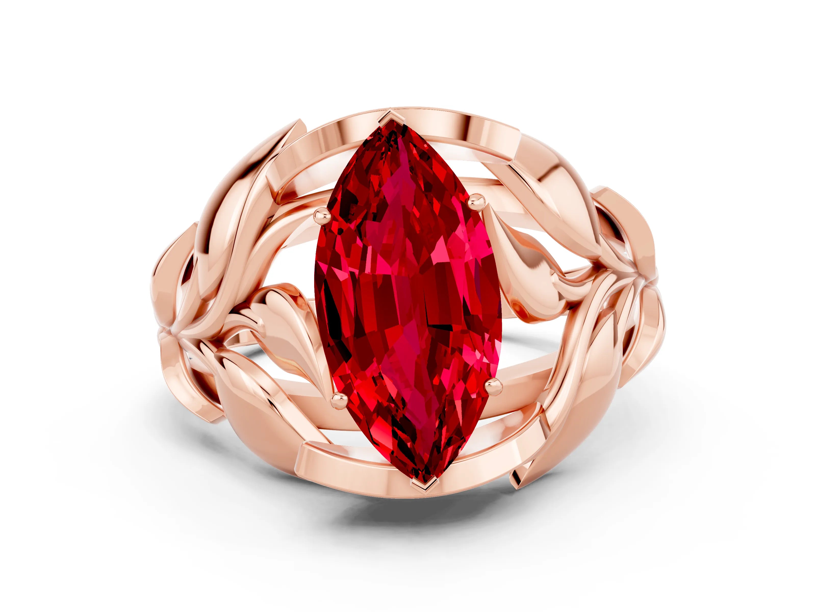 Rose gold Marquise Cut Solitaire Leaf-Inspired Engagement Ring with Prong Setting